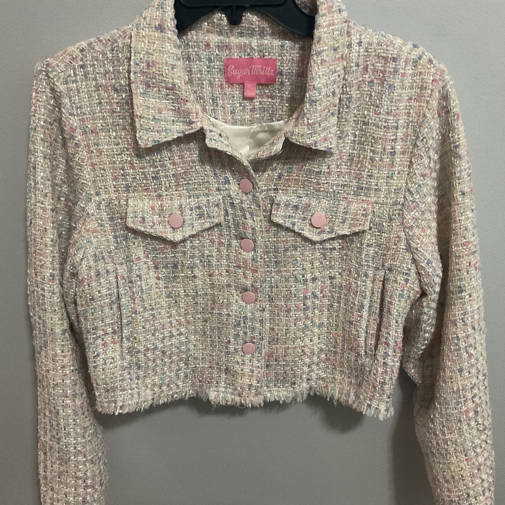 Women’s Sugar Thrillz Dolls Kill Posh Gossip Tweed Jacket, XL